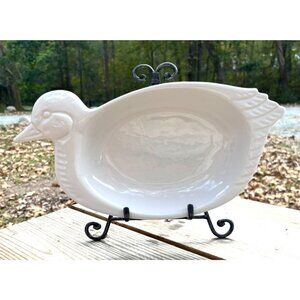 Vintage White Ceramic Duck-Shaped Serving Dish